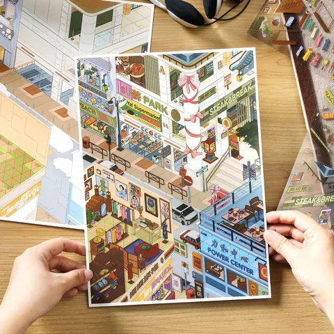 Infeel Me Large Miniature Cityscape Scenery PET Stickers Set Retro Hong Kong Style Architectural Journal Scrapbooking DIY Deco Stickers