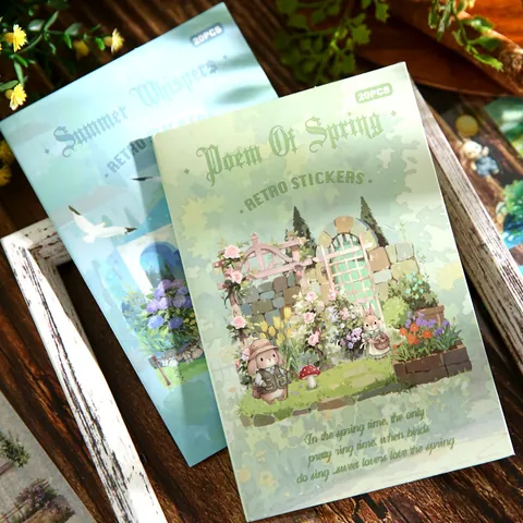 Vintage Landscape Die-Cut Sticker Book Wind Chime Elegy Series PET Washi Paper Material For Journaling DIY Decoration