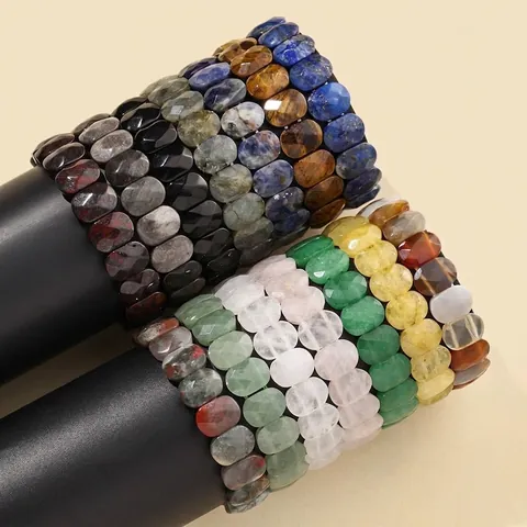 Faceted Natural Stone Bar Bracelet For Men Women Minimalist Stretch Bracelet Healing Crystal Western Style Hand Jewelry Accessories Gift
