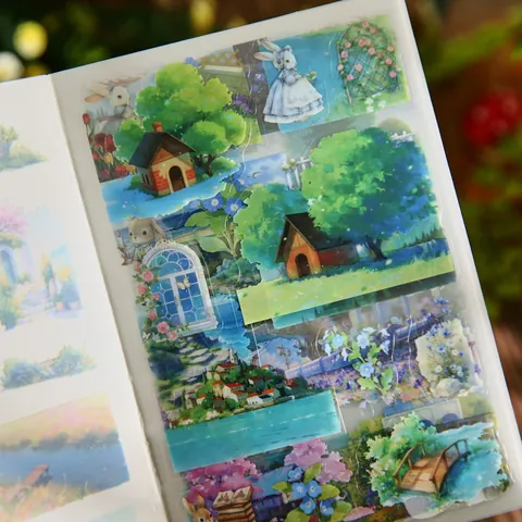 Vintage Landscape Die-Cut Sticker Book Wind Chime Elegy Series PET Washi Paper Material For Journaling DIY Decoration
