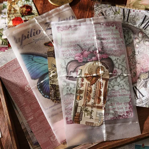 Kit de Material de Scrapbooking Vintage Papel Decorativo Retro Encaje Algodón Pegatinas Floral Mariposa DIY Collage