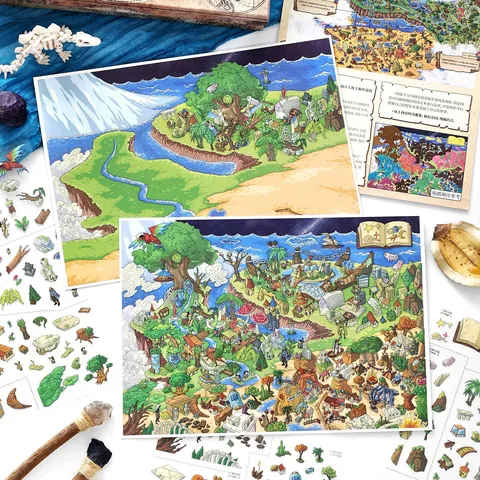 Infeel.Me Large Scenery Stickers PET DIY Fantasy Map Cartoon Landscape Stickers For Scrapbooking Journaling Student Fun Scenery Deco