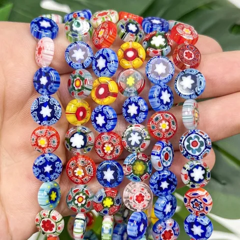 10mm Ancient Style Flat Round Millefiori Glass Beads Floral Pattern Lampwork Loose Beads For DIY Bracelet Necklace Making