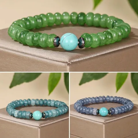 Handgefertigt Natürlich Geknisterter Kristall Perlenarmband Für Damen Herren 5x8mm Flache Perle Aquamarin Blau Minzgrün Türkis Stil Unisex Schmuck Geschenk