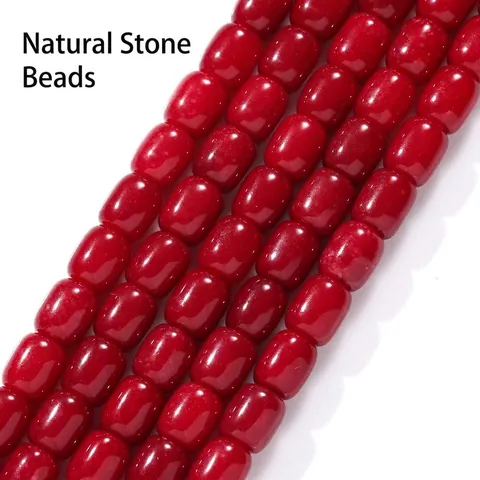 Natural Stone Barrel Beads Red Coral Aquamarine Jade Cylindrical Loose Beads For DIY Jewelry Making Bracelet Necklace Gift