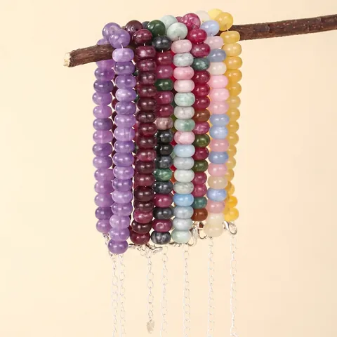 Natural Stone Abacus Beads Bracelet Tourmaline Morganite Garnet Adjustable Heart Pendant Bracelet For Women Men Jewelry