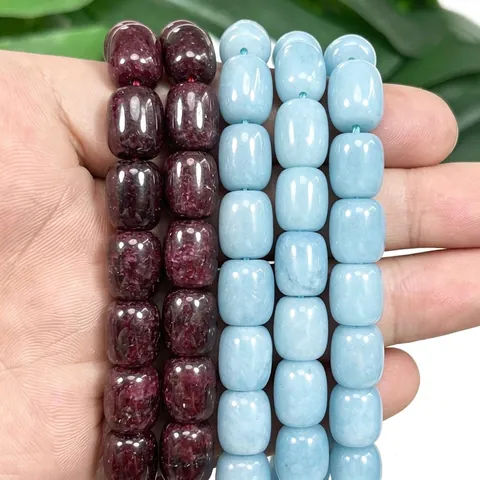 Natural Stone Barrel Beads Red Coral Aquamarine Jade Cylindrical Loose Beads For DIY Jewelry Making Bracelet Necklace Gift