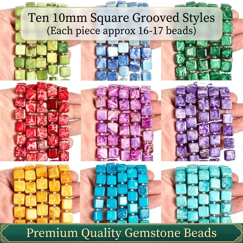 10mm Square Jade Grooved Loose Beads For DIY Jewelry Making Accessories Natural Stone Beads 16-17 Pieces Per Strand