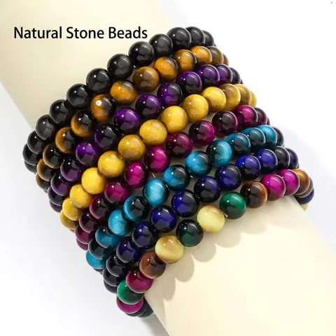 Unisex Handmade Glass Imitation Tiger Eye Beaded Bracelet Round Beads Stretchy Healing Energy Jewelry Accessories Gift For Women Men