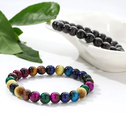 Unisex Handmade Glass Imitation Tiger Eye Beaded Bracelet Round Beads Stretchy Healing Energy Jewelry Accessories Gift For Women Men