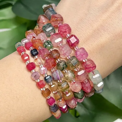 Multicolor Dragon Vein Agate Faceted Cube Beads Natural Stone Loose Spacer Beads For DIY Jewelry Making Accessories