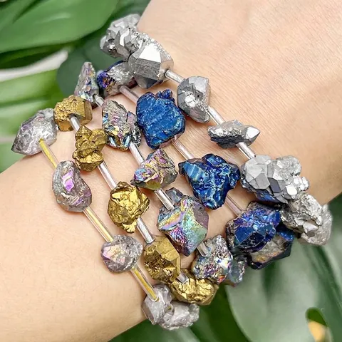 Galvanisierte Natürliche Amethyst Rohstein Unregelmäßige Stücke Lose Perlen Gold Blau Silber Mehrfarbig Edelstein DIY Schmuckherstellung Zubehör