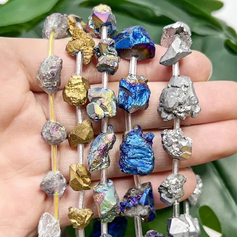 Galvanisierte Natürliche Amethyst Rohstein Unregelmäßige Stücke Lose Perlen Gold Blau Silber Mehrfarbig Edelstein DIY Schmuckherstellung Zubehör