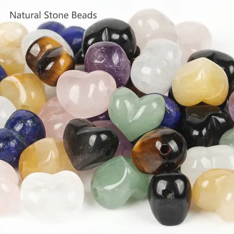 Natural Stone Heart Beads 13mm Crystal Gemstone Loose Beads For DIY Jewelry Making Polished Quartz Heart Shape Beads