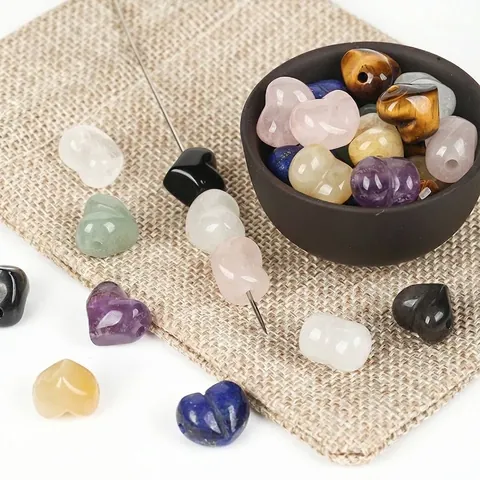 Natural Stone Heart Beads 13mm Crystal Gemstone Loose Beads For DIY Jewelry Making Polished Quartz Heart Shape Beads