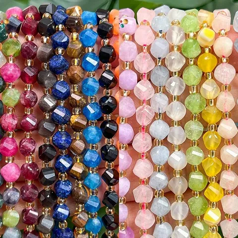 Perles d'Agate Torsadées Facettées Naturelles pour la Fabrication de Bijoux DIY Colliers Bracelets Accessoires Fil de Perles de Pierres Fines