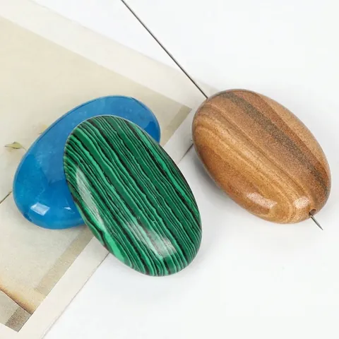 Oval Natural Stone Beads For DIY Jewelry Making Picture Jasper Black Onyx Vertical Hole Polished Loose Gemstone Beads For Crafting
