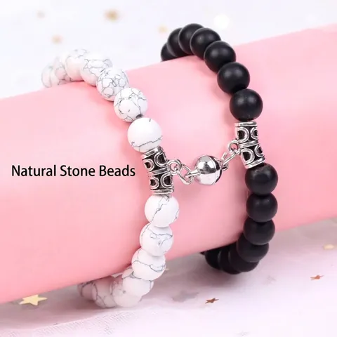 Couple Magnetic Heart Attraction Bead Bracelet Natural Lava Stone Matte Black Tiger Eye Healing Jewelry For Lovers Anniversary