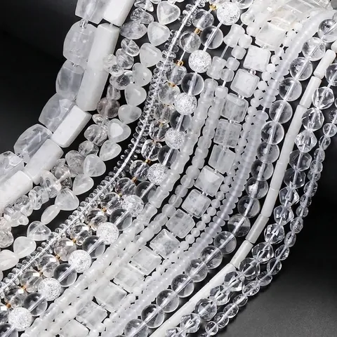 Natuurlijke Witte Kwarts Kralen Helder Kristal Rond Gefacetteerd Onregelmatige Chips Voor DIY Sieraden Maken Ketting Armband