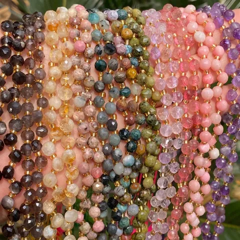 Cuentas de Cristal de Piedra Natural Redondas Facetadas en Forma de Gota para Hacer Joyas Pulseras Collares DIY Cuentas de Piedras Preciosas Sueltas