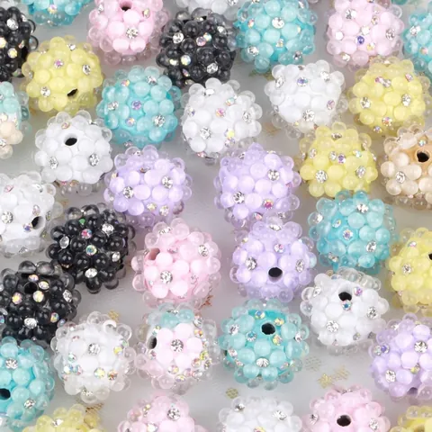 Colorful Polymer Clay Bubble Beads Rhinestone Round Floral Beads For DIY Jewelry Making Necklace Accessories Women