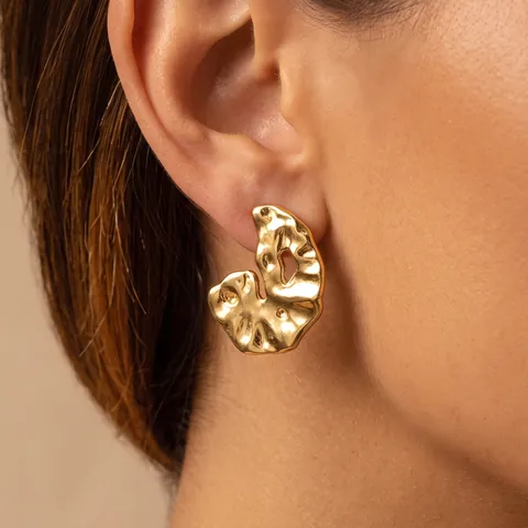 Stainless Steel Liquid Metal Earrings Irregular PVD Gold Plated Stud Earrings For Women Minimalist Ins Style Creative Jewelry