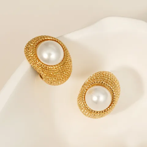 316 Stainless Steel Pearl Stud Earrings Gold Silver Plated Vintage Woven Texture Lightweight Earrings For Women Fashion Jewelry