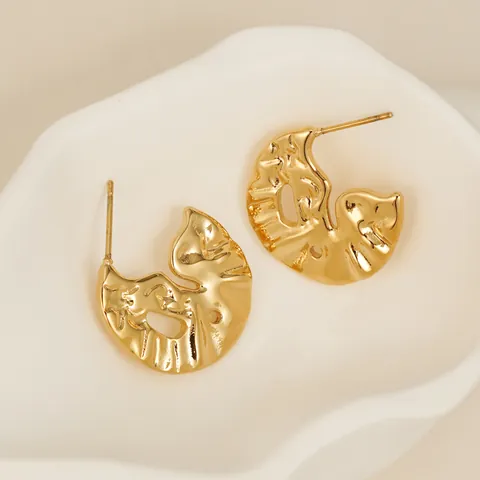 Stainless Steel Liquid Metal Earrings Irregular PVD Gold Plated Stud Earrings For Women Minimalist Ins Style Creative Jewelry