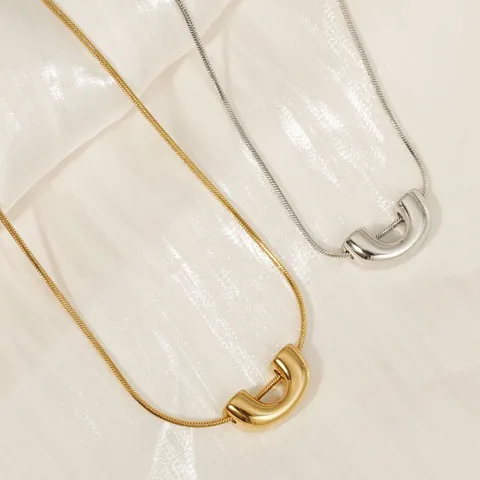 Minimalist Stainless Steel U-Shaped Pendant Necklace For Women PVD Gold Silver Plated Snake Chain Geometric Jewelry Gift