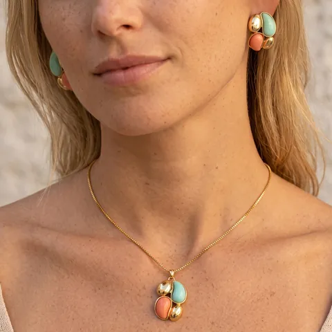 Stainless Steel Dopamine Splicing Resin Necklace Earrings Jewelry Set Geometric Pebble Pendant For Women Fashion Accessories