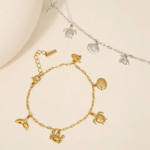 Creative Sea Turtle Shell Pendant Bracelet For Women 304 Stainless Steel Gold Silver Plated Ocean Vacation Style Jewelry