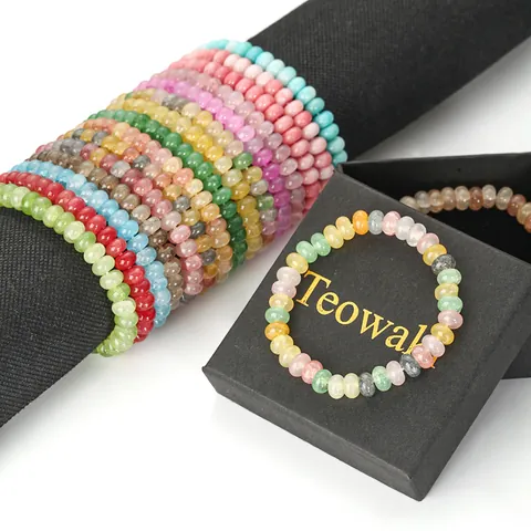 Natuurlijk Krakelkristal Armband Handgemaakte Rondelle Kralen Elastische Armband Voor Dames Heren Minimalistische Sieraden Cadeau