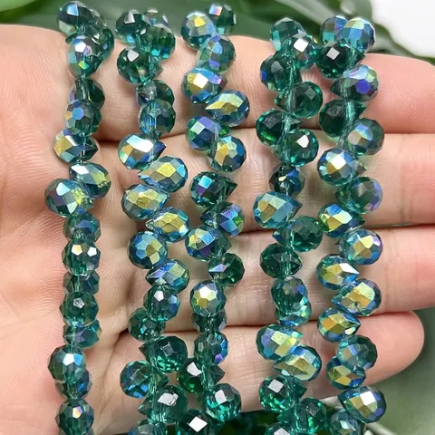 Peacock Green AB Coated Teardrop Artificial Crystal Beads Transverse Hole Faceted Beads For DIY Jewelry Making Crafts