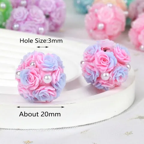 Polymer Clay Rose Flower Ball Beads With Artificial Pearl Vertical Hole DIY Phone Chain Keychain Accessories
