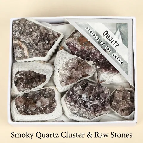 Natural Smoky Quartz Cluster Raw Mineral Stone Crystal Energy Stone Diffuser Aromatherapy Home Decor Crystal Gift Box