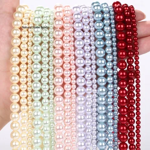 Round Shell Pearl Loose Beads For DIY Jewelry Making Pearlescent Shell Beads For Bracelet Necklace Accessories Colorful Fashion Beads