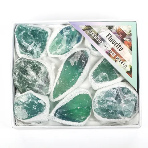 Natural Green Fluorite Rough Stones Mineral Specimens Gift Box Set Raw Crystal Stones For Home Office Desk Decoration Healing Crystals Collection