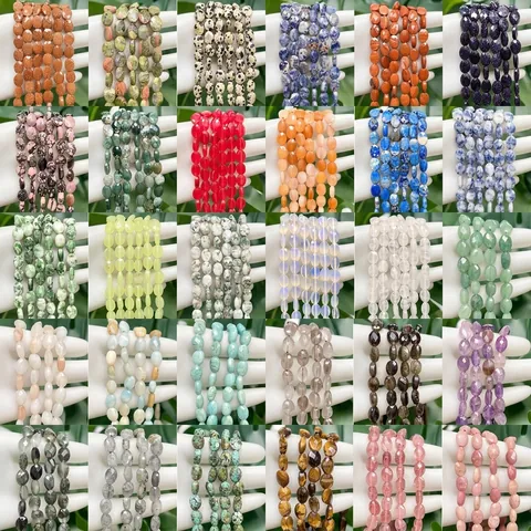 Faceted Flat Oval Natural Stone Beads Loose Gemstone Spacer Beads For DIY Jewelry Making Bracelet Necklace Accessories