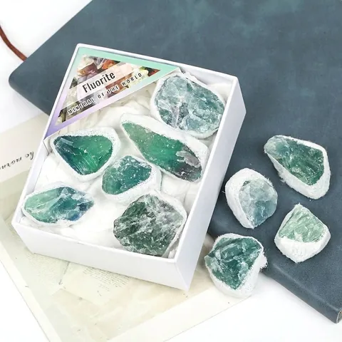 Natural Green Fluorite Rough Stones Mineral Specimens Gift Box Set Raw Crystal Stones For Home Office Desk Decoration Healing Crystals Collection