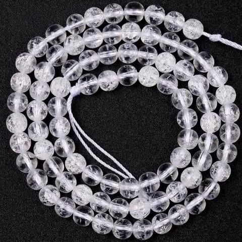 Perline Tonde in Cristallo di Rocca Bianco Crepato Pietra Naturale per Accessori per la Creazione di Gioielli DIY Collana Bracciale Fatto a Mano