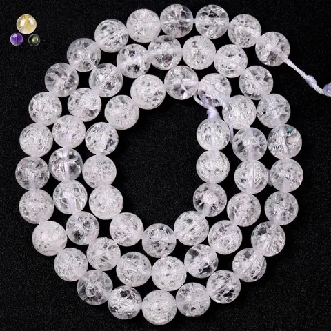 Perline Tonde in Cristallo di Rocca Bianco Crepato Pietra Naturale per Accessori per la Creazione di Gioielli DIY Collana Bracciale Fatto a Mano