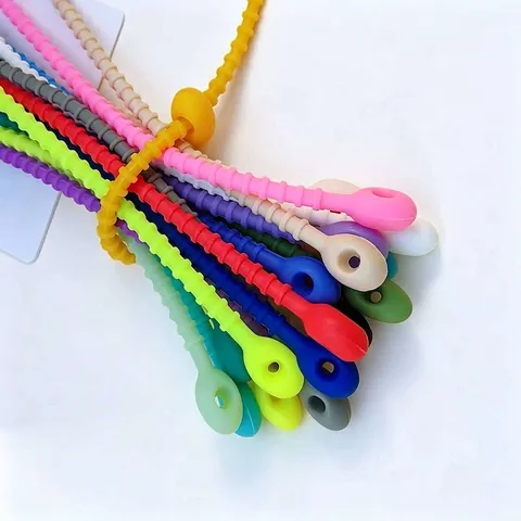 Colorful Silicone Cable Tie Thickened Binding Strap DIY Jewelry Accessories Keychain Connector Heart Bead Style Dyed Silicone Tie For Bag Cable Organization