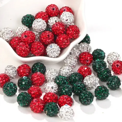 Christmas Colors 10mm Shamballa Beads Polymer Clay Pave Rhinestone Loose Round Straight Hole Beads For DIY Jewelry Making