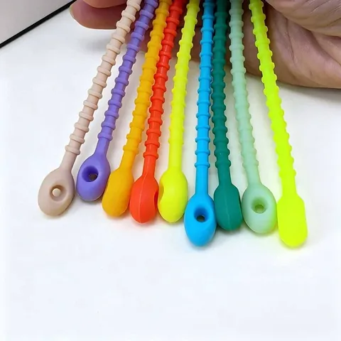 Colorful Silicone Cable Tie Thickened Binding Strap DIY Jewelry Accessories Keychain Connector Heart Bead Style Dyed Silicone Tie For Bag Cable Organization