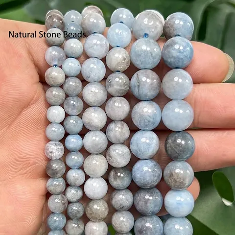 Natural Aquamarine Angelite Round Loose Beads Polished Stone Spacer Beads For DIY Jewelry Making Bracelet Necklace Accessories