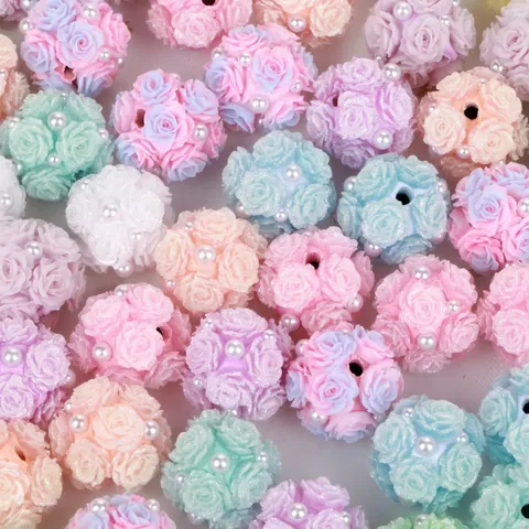 Polymer Clay Rose Flower Ball Beads With Artificial Pearl Vertical Hole DIY Phone Chain Keychain Accessories
