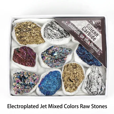 Natural Silicon Carbide Mineral Specimen Box Electroplated Mixed Color Raw Stones Treasure Bowl Crystal Ore Decor For Home Office Gift