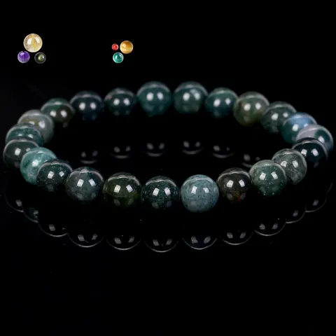 European Style Natural Stone Bead Bracelet For Men Women Handmade Elastic Healing Gemstone Moss Agate Bracelet Jewelry Gift