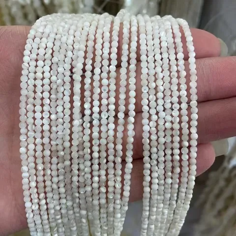 Cuentas Redondas de Concha Natural Brillante para Hacer Joyas DIY Accesorios de Artesanía Hechos a Mano Blanco Iridiscente Cuentas Sueltas Pequeñas