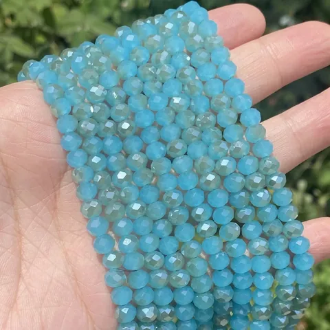 Faceted Flat Beads Artificial Crystal Lake Blue Amber Glass Beads DIY Jewelry Making Accessories Strand For Jewelry Design